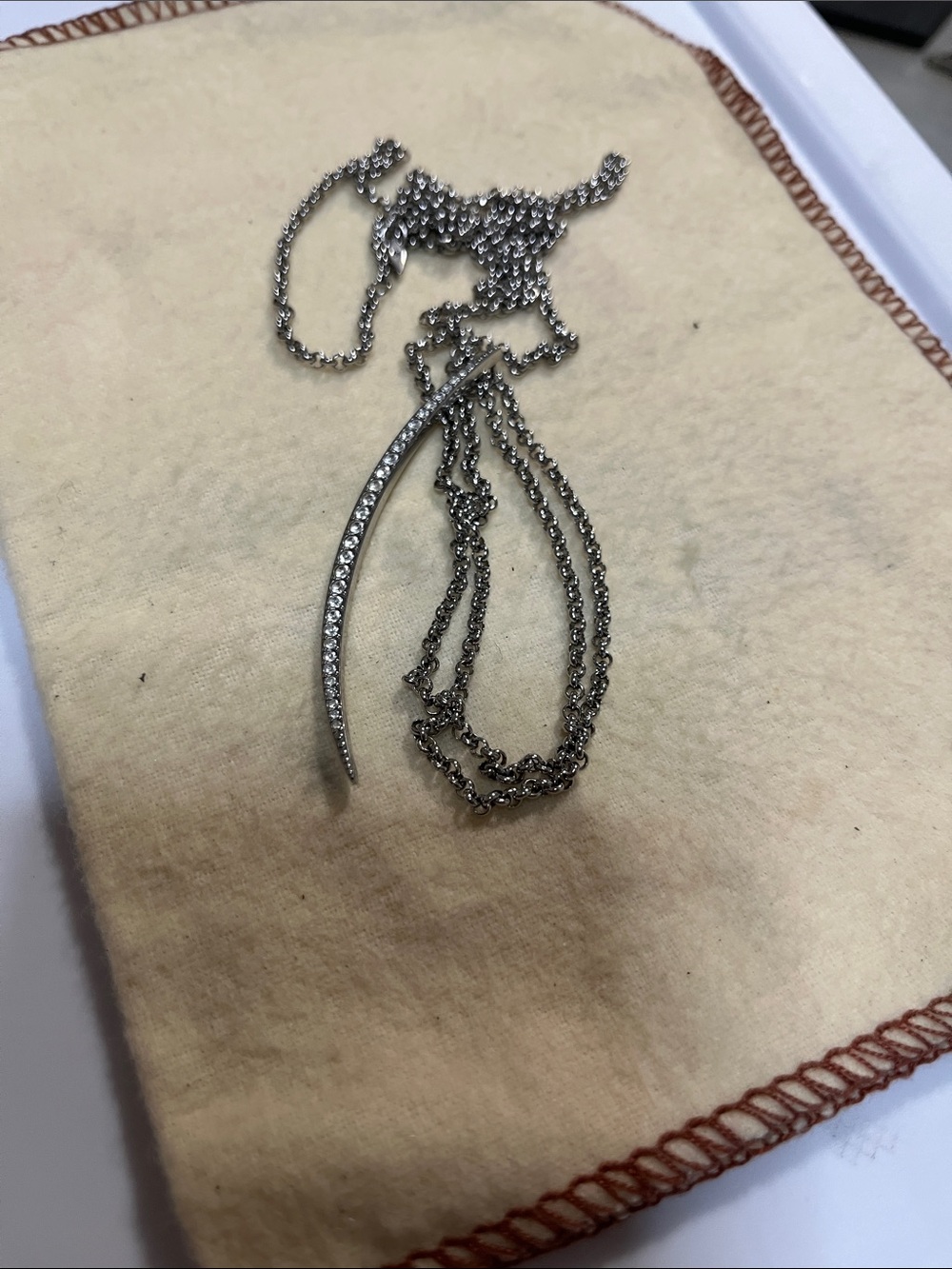 Fossil Silver Crystal Dual-Arc Pendant Necklace